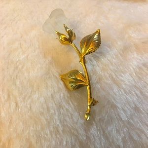 Vintage gold and white rose pin